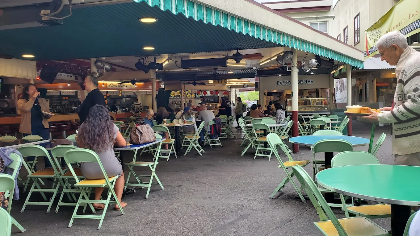 Outdoor tables at the Original Farmers Market