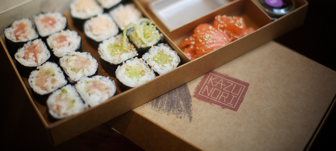 Hand rolls on a wooden table
